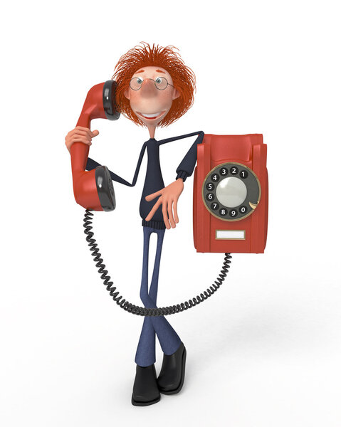 3D студент с телефоном
.