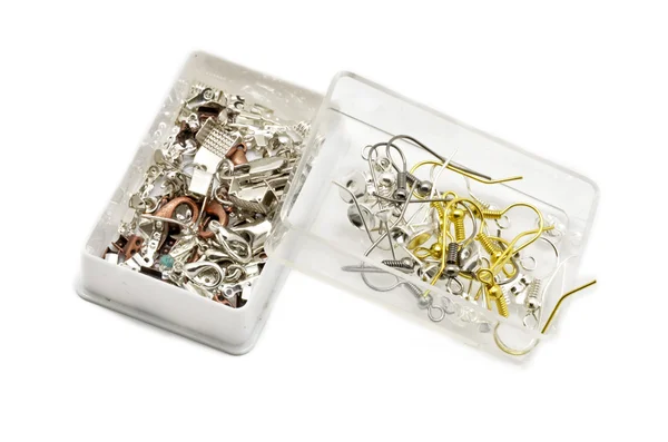 Boxes with Locks, joints and metal earrings jewelry crafting — Stock Photo, Image