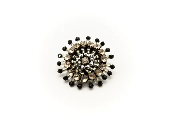 Vintage brooch with black crystals and transparent — Stock Photo, Image