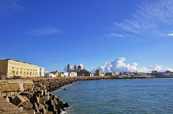 Pohled na katedrálu nueva v Cádiz, Andalusie, Španělsko — Stock fotografie