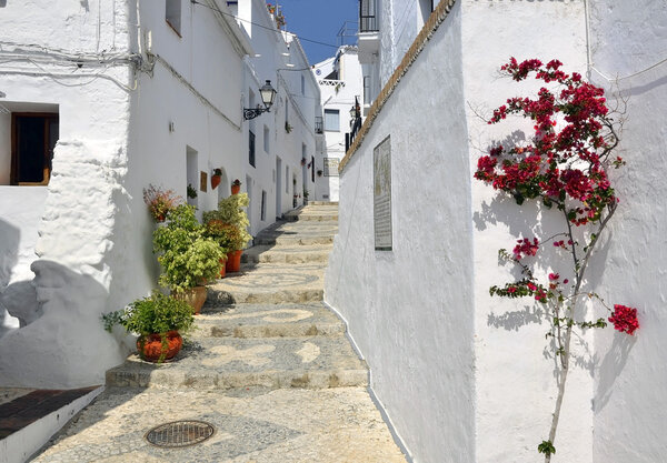 Townhouses along a typical whitewashed village street, Frigiliana, Andalusia