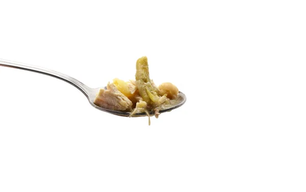 Kaşığı haşlanmış nohut, et, fasulye ve patates ile — Stok fotoğraf