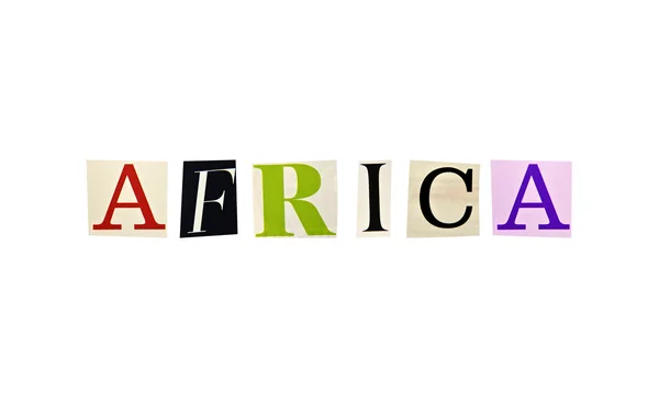 África palavra formada com letras de revista em um fundo branco — Fotografia de Stock