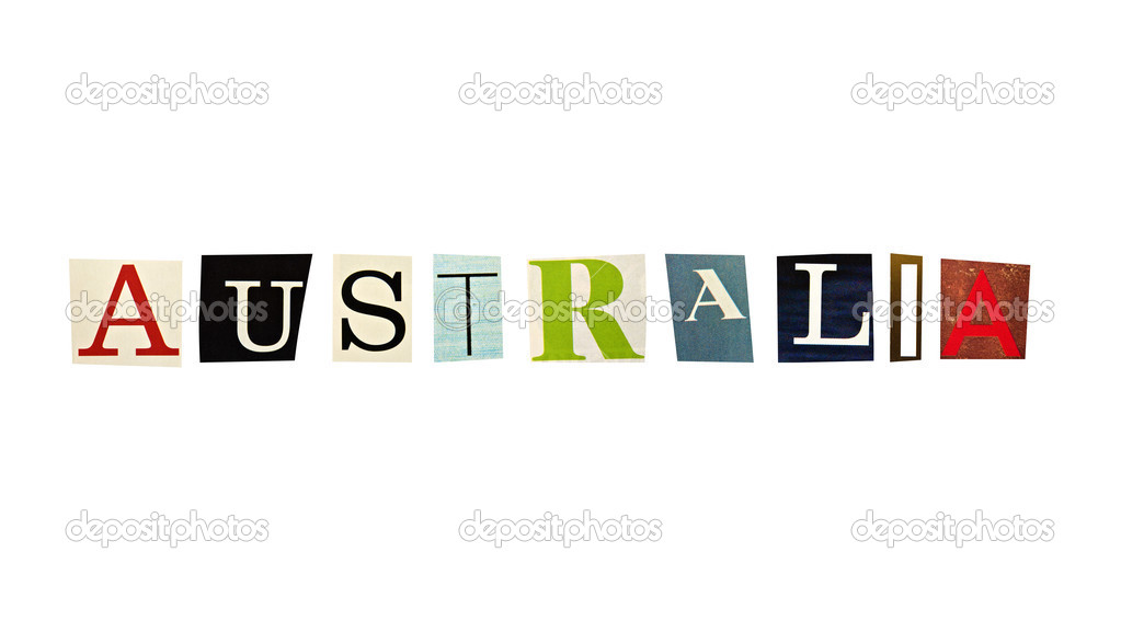 Australia word formed with magazine letters on a white background