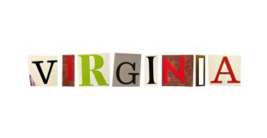 beyaz zemin üzerine dergi harfleri ile oluşan Virjinya kelime