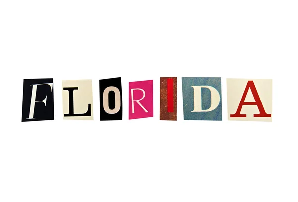 Palabra de Florida formada con letras de revistas sobre fondo blanco —  Fotos de Stock
