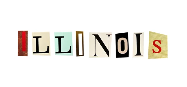 Illinois mot formé avec des lettres de magazine sur un fond blanc — Photo