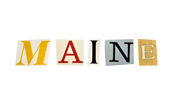 Maine word formed with magazine letters on a white background — Stock Photo, Image