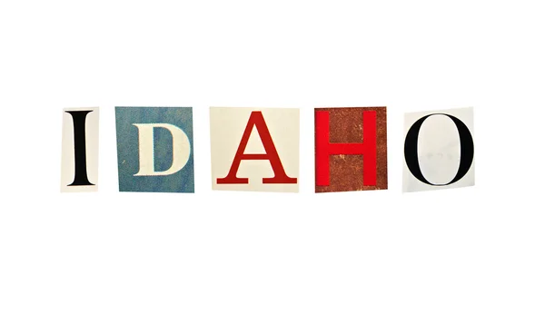 Idaho Wort gebildet mit Magazinbuchstaben auf weißem Hintergrund — Stockfoto
