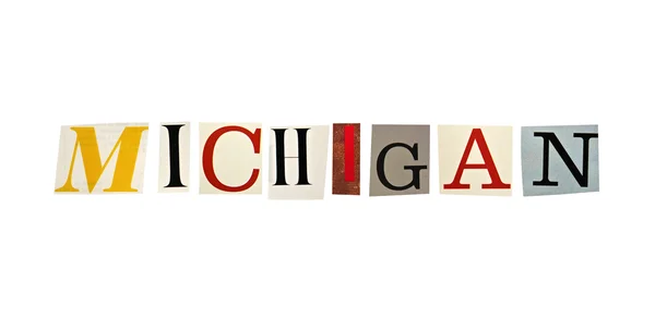 Michigan mot formé avec des lettres de magazine sur un fond blanc — Photo