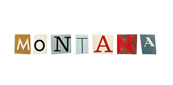 Palabra de Montana formada con letras de revistas sobre fondo blanco —  Fotos de Stock