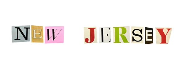 New Jersey word formed with magazine letters on a white background — Stock Photo, Image