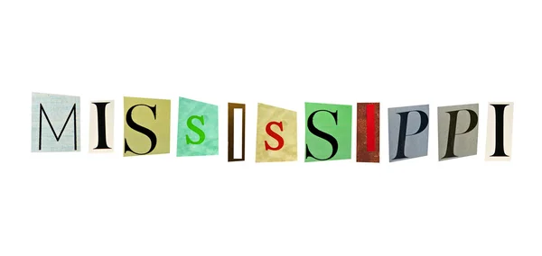 Mississippi word formed with magazine letters on a white background — Stock Photo, Image