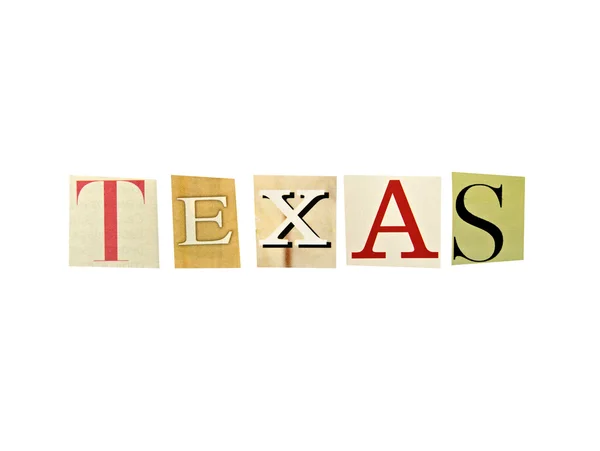 白い背景の上の雑誌の手紙で形成されたテキサス単語 — ストック写真