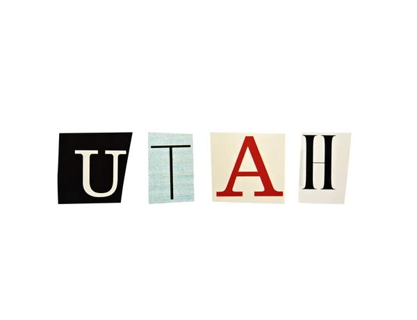 Utah parola formata con lettere di rivista su uno sfondo bianco — Foto Stock
