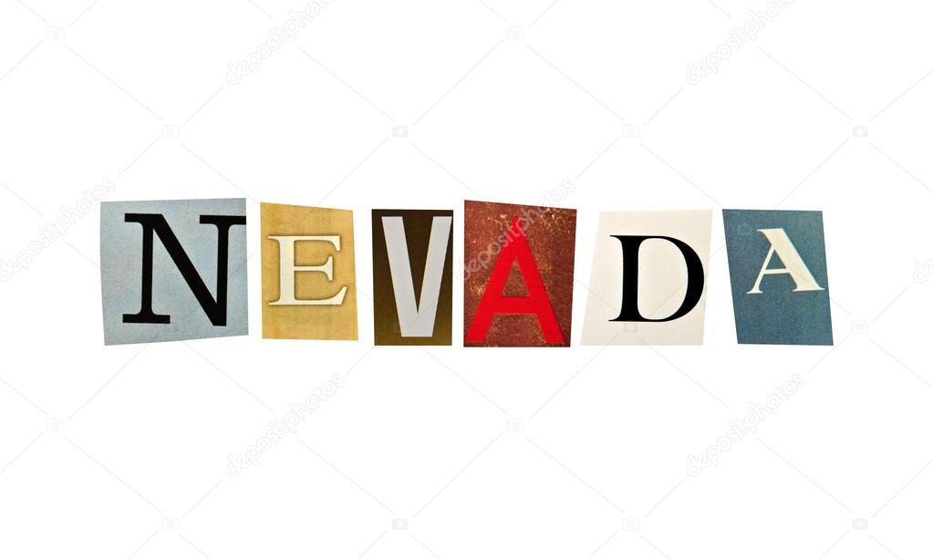 Nevada word formed with magazine letters on a white background