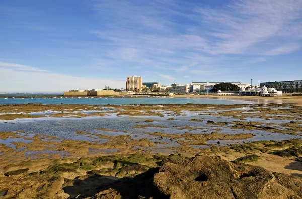 Landscape of the beach of La Caleta on the province of Cadiz on Spain — Stok fotoğraf