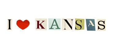 Dergi harfler beyaz zemin üzerine kurulan kansas seviyorum