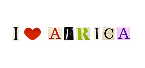I Love Africa, образованная журнальными буквами на белом фоне — стоковое фото