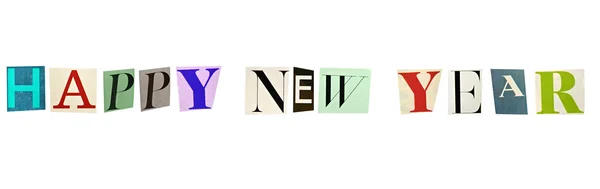 Happy New Year formed with magazine letters on a white background — Stock Photo, Image