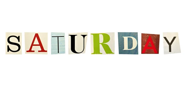 Saturday formed with magazine letters on a white background — Stock Photo, Image