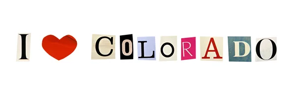 Ik hou van colorado gevormd met tijdschrift letters op een witte achtergrond — Stockfoto