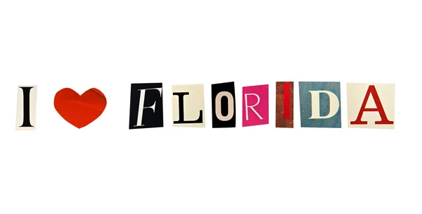 Jag älskar florida bildade med tidningen bokstäver på vit bakgrund — Stockfoto