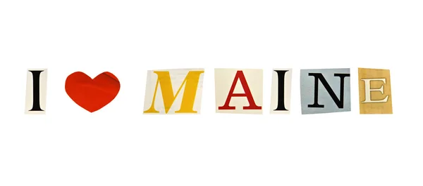I Love Maine formed with magazine letters on a white background — Stock Photo, Image