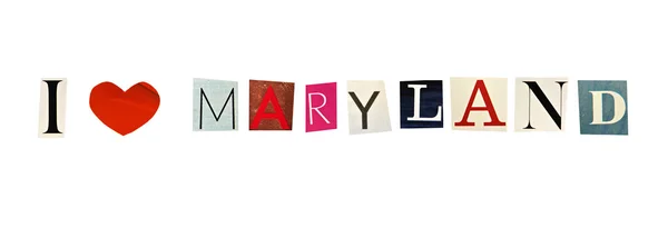 Maryland mot formé avec des lettres de magazine sur un fond blanc — Photo