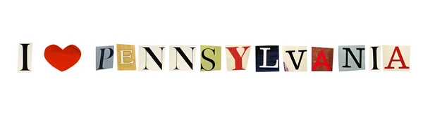 I Love Pennsylvanie formé avec des lettres de magazine sur un fond blanc — Photo