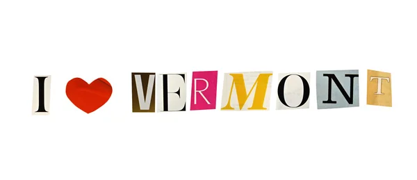 I Love Vermont formé avec des lettres de magazine sur un fond blanc — Photo