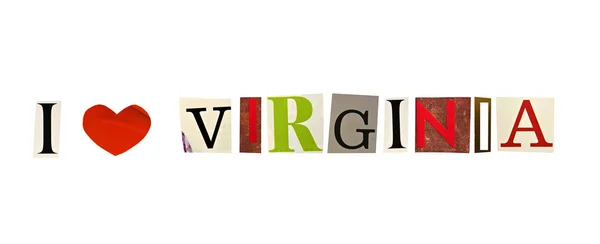 I Love Virginia formed with magazine letters on a white background — Stock Photo, Image