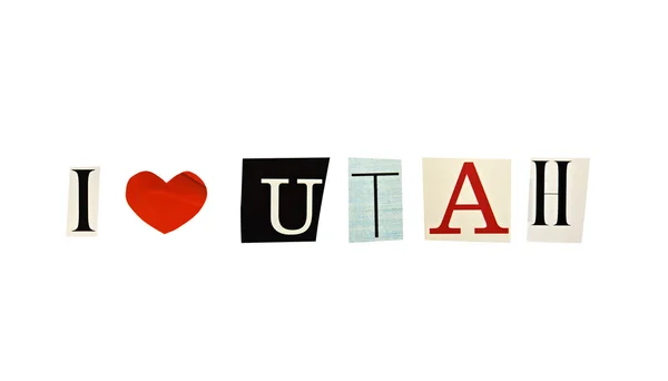 Eu amo Utah formado com letras de revista em um fundo branco — Fotografia de Stock