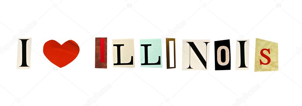 I Love Illinois formed with magazine letters on a white background