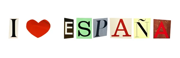 I Love Spain em espanhol formado com letras de revista em um fundo branco — Fotografia de Stock