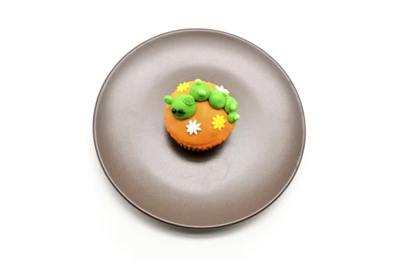 Lustige Cupcake mit Raupe — Stockfoto