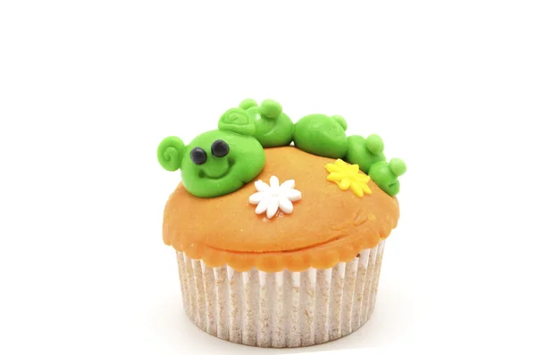 Funny cupcake with caterpillar — Stock Photo, Image