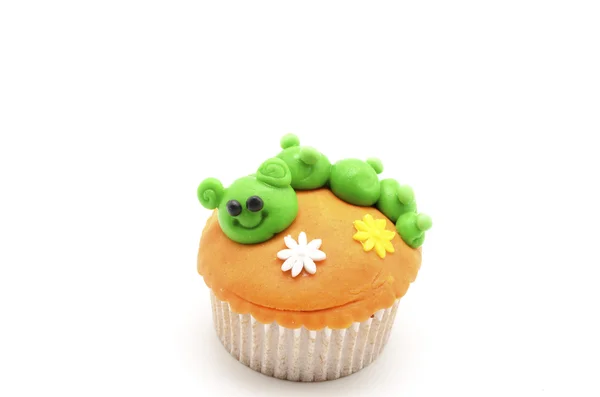 Funny cupcake with caterpillar — Stock Photo, Image