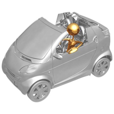 Red cabrio car driven by character (funny micromachines series) clipart