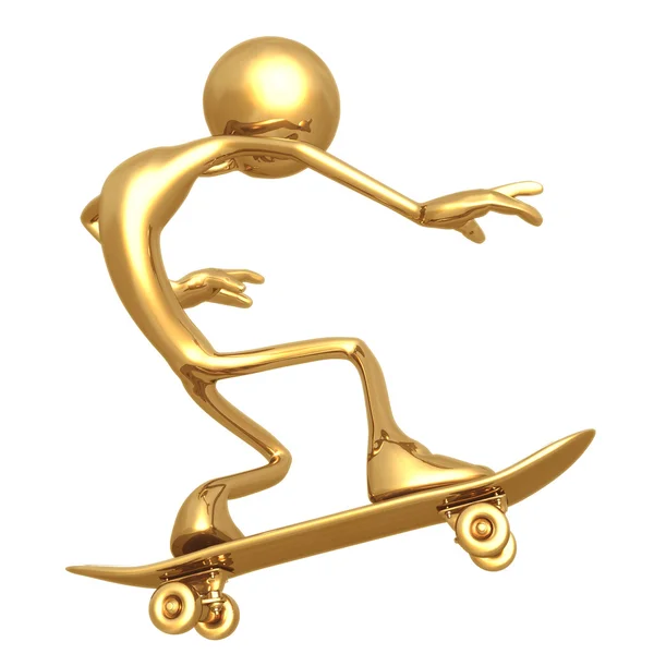 Gold Guy Skateboarding — Stock Photo, Image