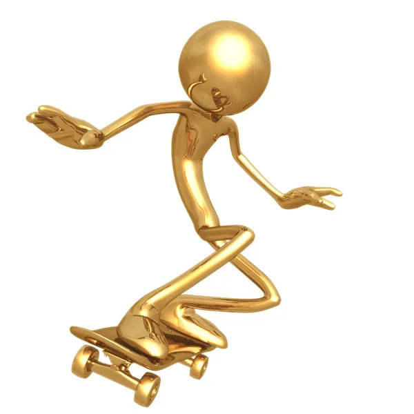 Gold Guy Skateboarding — Stock Photo, Image