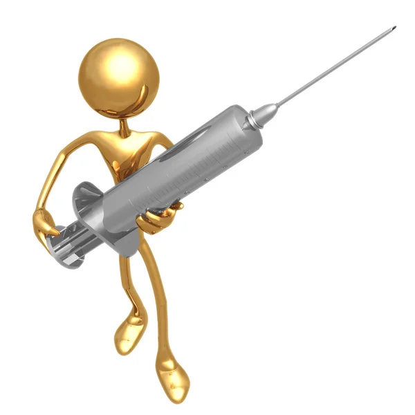 Little 3D Doctor With Big Hypodermic Needle — Stock Photo, Image