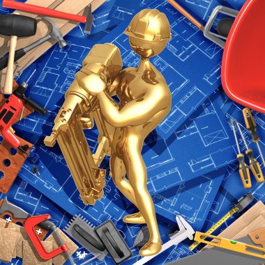 3D inşaat ev geliştirme kavramı ile nailgun