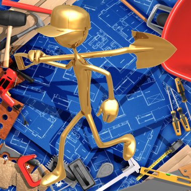 kürek ile 3D inşaat ev geliştirme kavramı