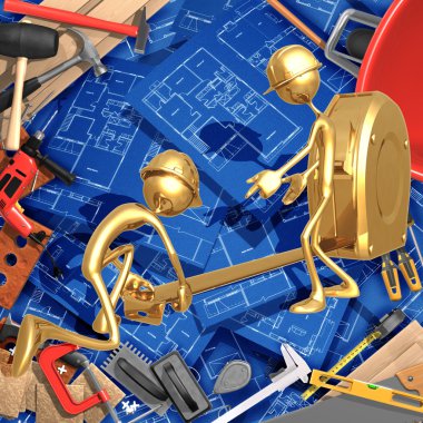 3D ev geliştirme inşaat kavramı ile şerit metre