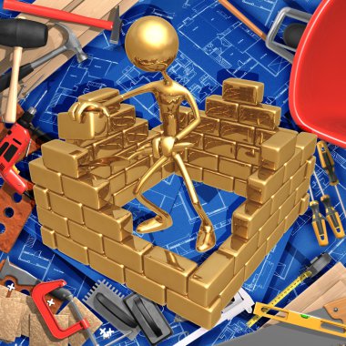 3D inşaat ev geliştirme kavramı ile tuğla duvar