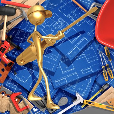 boya silindiri ile 3D inşaat ev geliştirme kavramı