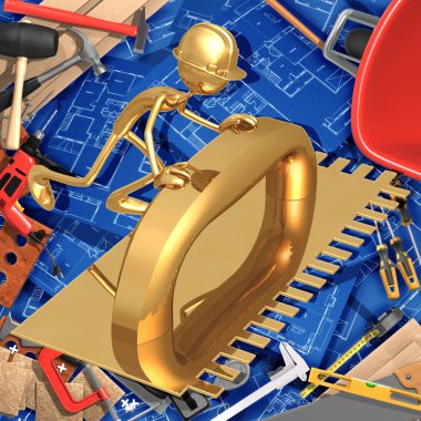 3d ev geliştirme inşaat kavramı bir döşeme mala bastırıyor