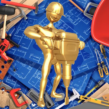 3D ev geliştirme inşaat kavramı Matkap Kırıcı