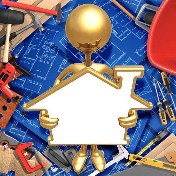 Halten unbeschriebenes goldenes Home Frame Schild — Stockfoto